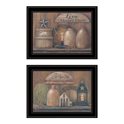 Gulches "Love Never Fails" 2-Piece Vignette by Pam Britton - Black Framed Print, Ready-to-Hang Wood Art for Bedrooms, Living Spaces