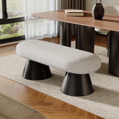 Christopher Knight Home Salal Modern Upholstered Dining Bench with Double Pedestal Iron Legs