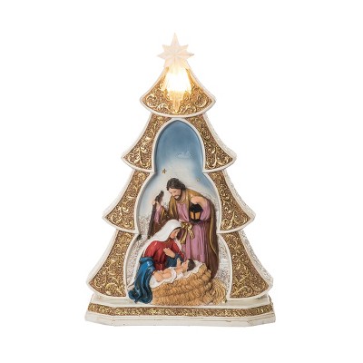 Transpac 11 in Holiday Tree Nativity Scene Figurine Christmas Decorative Polyresin Home Decor