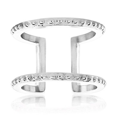ELYA Women's Polished Studded Edges Steel Open Cuff Ring