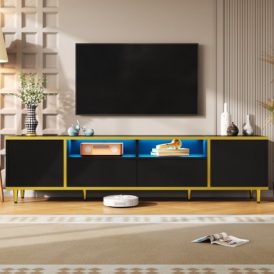 70.9'' Modern TV Stand with LED Lights & Storage Drawers, Fits up to 80 Inch TVs for Living Room Decor-Cuddlewood