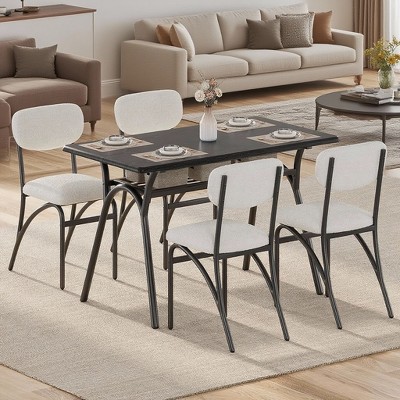 Dining Table Set for 4, with 4 Boucle Chairs and Storage Rack