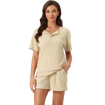 cheibear Women's Casual Shorts Sleeves Lounge Tops with Shorts Pajama Sets