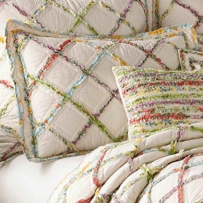 White Fringe Sham (Standard) - Laura Ashley: Cotton Diamond Pattern, Machine Washable, No Fill Pillow Cover