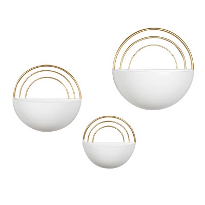 Set of 3 Wall Mounted Crescent Planters White/Gold - Danya B.