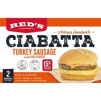 Red's All Natural Frozen Ciabatta Turkey Sausage Egg Cheese Sandwich - 8.1oz/2ct