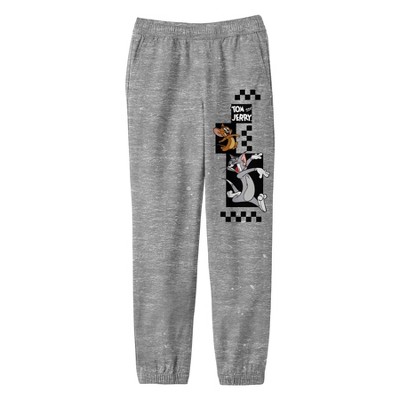 Tom & Jerry Jumping Characters With Checkered Background Youth Heather Gray Graphic Jogger Pants