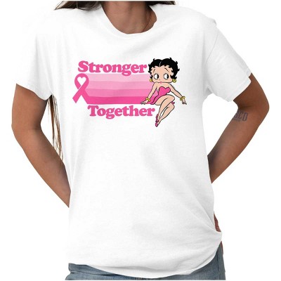 Betty Pink Ribbon Stronger Together Womens Graphic T Shirt Tees Brisco Brands