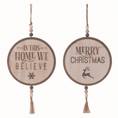 Transpac MDF Beaded Christmas Sign Set of 2 Home Decorations Christmas