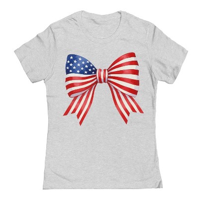 Rerun Island Women's American Bow Americana 4Th Of July Short Sleeve Graphic Cotton T-Shirt - Heather Grey XXL