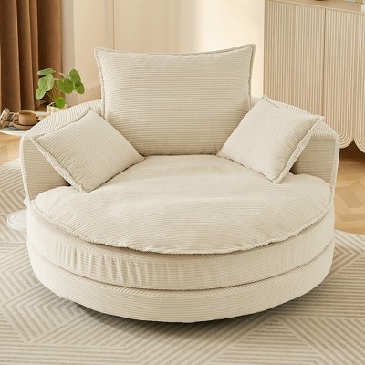 Moda Furnishings 360° Swivel Sofa 57.5" Accent Barrel Chair  with Dual-layer Cushion Design and 3 Removable Pillows for Living Room and  Bedroom