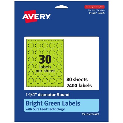 Avery Bright Green Paper Labels, 1.25" Diameter Round