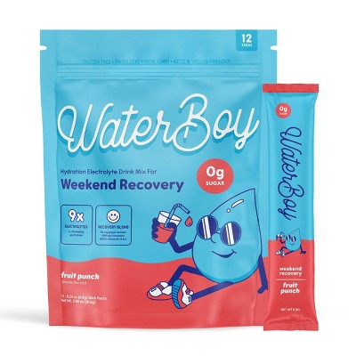 Waterboy Hydration + Weekend Recovery Vegan Dietary Supplement Powder - Fruit Punch - 2.96oz/12ct