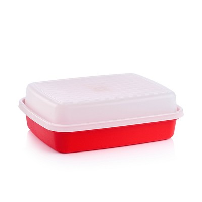 Tupperware Season Serve Marinating Food Storage Container:  Dishwasher-Safe, 12.5 Volume, Clear & Red
