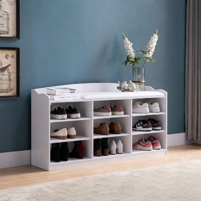KTMBDW Shoe Bench, Storage Bench with 9 Compartments, Entryway Bench for Bedroom, Living Room