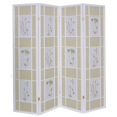 Legacy Decor Floral Accented Screen Room Divider with Wood Frame and Shoji Paper