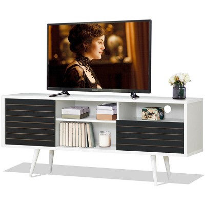 Costway Modern TV Stand/Console Cabinet 3 Shelves Storage Drawer Splayed Leg Black/White