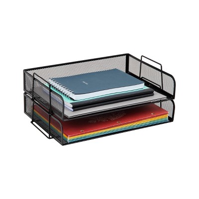 Mind Reader Stackable Paper Tray, Desktop Organizer, File Storage, Office, Metal Mesh, 14"L x 9.75"W x 6"H, 2pc., Black