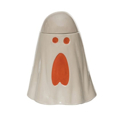 Transpac Dolomite 9.5 in White Halloween Iridescent Ghost Cookie Jar Decorative Storage for Treats and Decor