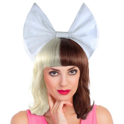 Short Bob Curly Wigs with Removable White Bowknot Halloween Pop Singer Cosplay Dress Up Costume Party Wig