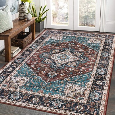 Vintage Persian Washable Rugs for Living Room Bedroom Boho Floral Medallion Area Rug