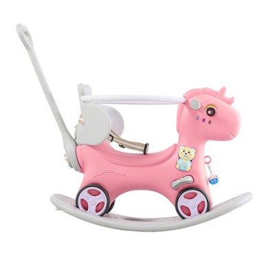 Cesicia Rocking Horse for Toddlers, Balance Bike Ride On Toys with Push Handle, Backrest and Balance Board, Unicorn Kids Riding
