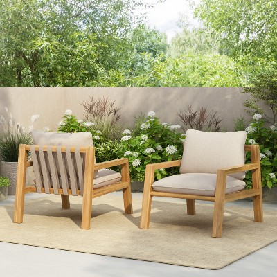 Christopher Knight Home Ihab Patio Rope Weave Acacia Wood Club Chair with Water-Resistant Cushion, Brown/Beige