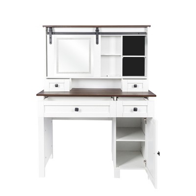 INFURNIC Modern Vanity Table Set with Flip top Mirror and LED Light, Dressing Table with Customizable Storage, White, 41.73"*15.75"*50.31"