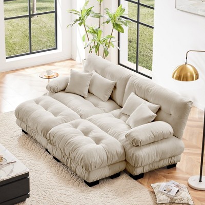 94.4" Chenille Modular Sectional Sofa Bed with Bolster Armrests and 2 Ottomans for Small Living Room