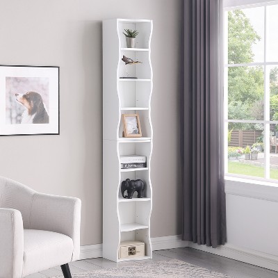 KTMBDW Tall Narrow Bookshelf 8 Tiers, Compact Corner Bookcase with a Wavy Border Design, Easy to Match for Living Room, Office, Study, Bedroom