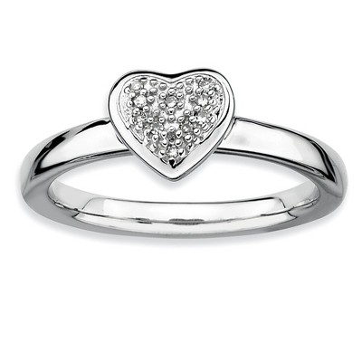 Black Bow Jewelry Sterling Silver Stackable 1/20 Cttw HI/I3 Diamond 8mm Heart Ring
