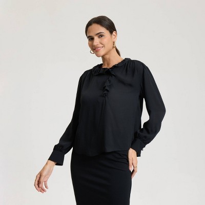 Women's Chiffon Ruffle Poet Blouse - A New Day™ Black