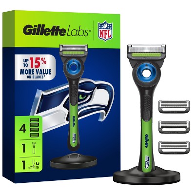 Gillette Labs Men's Special NFL Seahawks Edition Shaving Razor with 4 Refills and Magnetic Stand