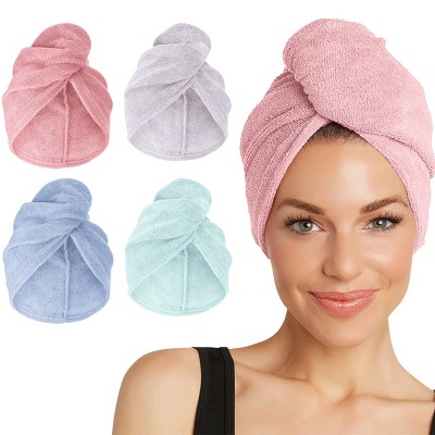 Turbie Twist Microfiber Hair Towel Wrap - for Women, Men & Kids - Quick Dry Hair Turban - 4 Pack (Pink, Purple, Blue, Aqua)