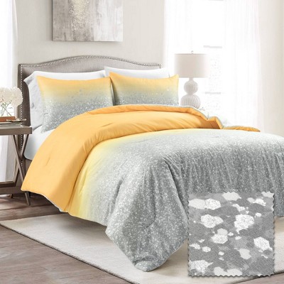 2pc Twin Glitter Ombre Metallic Print Kids' Comforter Set Yellow/Gray - Lush Décor: Kids Bedding, Microfiber, Abstract Pattern