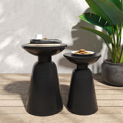 GDFStudio Soto Modern Outdoor Pedestal Iron Side Table (Set of 2)