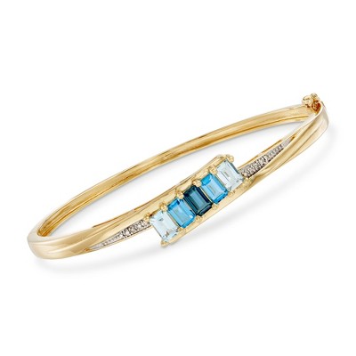 Ross-Simons 3.10 ct. t.w. Tonal Blue Topaz Bangle Bracelet With Diamond Accents in 18kt Gold Over Sterling
