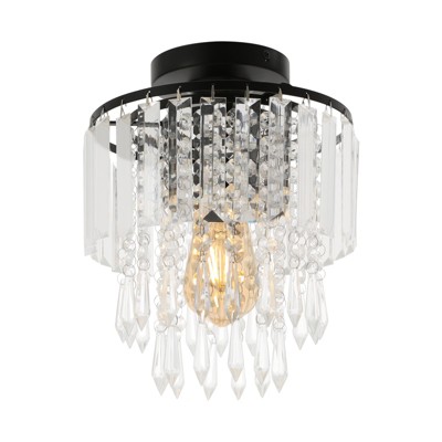 YIYIBYUS 1-Light Black Modern Crystal Semi-Flush Mount Ceiling-Light for Bedroom