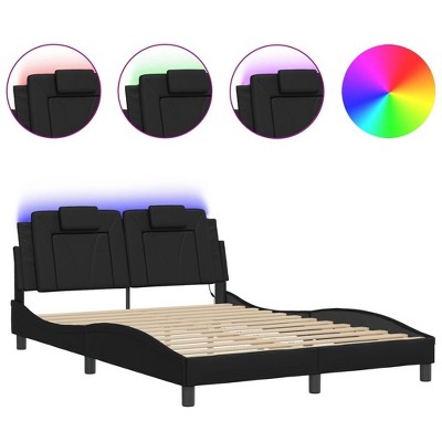 vidaXL Bed Frame Black Faux Leather, Metal, Solid Pine Wood, Engineered Wood - Full