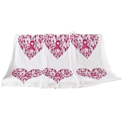 Plazatex Together We Rise Decorative Breast Cancer Awarenes Machine Washable Throw 50" x 70" White & Pink