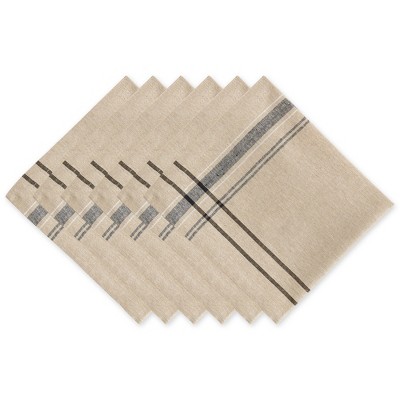 Design Imports  French Stripe Napkin Set 6 Piece, Taupe/Black, 20X20"