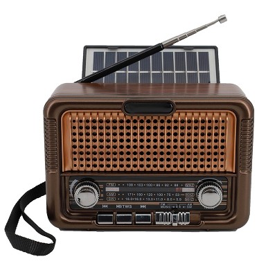 QFX® Retro-Style Portable AM/FM/Shortwave Radio with Bluetooth®, Solar Panel, and True Wireless, Brown, R-50 in Black