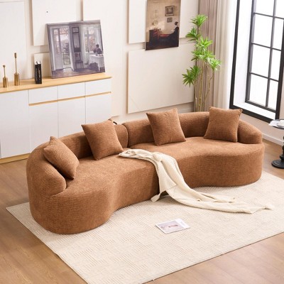110'' Chenille Compression Curved Modular Sectional Sofa with High-Density Sponge and 4 Accent Pillows