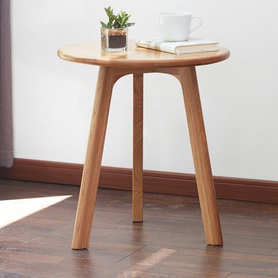 LIVAREEmlen Round Coffee Table- Small Coffee Table Night Stand for Living Room Bedroom & Balcony, 100% Natural Solid Wood Easy to Assemble