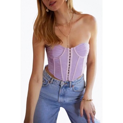 Women's CROPPED RUCHED STRETCH-MESH SLEEVELESS BUSTIER TOP - ENDLESS BLU.