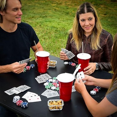Red Cup Living Straws for Cold and Hot Drinks Plastic Smoothie Straws for 32 oz Cups Set of 4