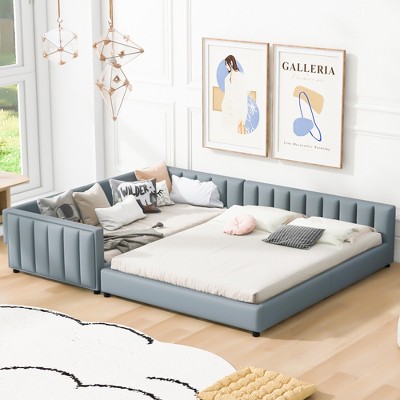 TiramisuBest Queen Size & Twin XL Size Upholstered Platform Bed, Mother & Child Bed, PU Leather