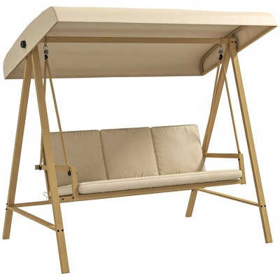 Outsunny 3-Seat Outdoor Porch Swing, Patio Swing Chair with Adjustable Canopy, Removable Cushions for Garden, Backyard, and Poolside