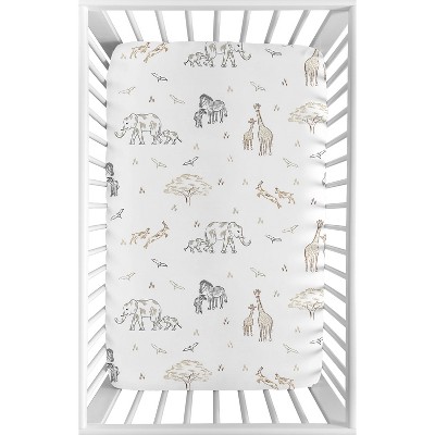 Sweet Jojo Designs Boy or Girl Gender Neutral Unisex Baby Fitted Mini Crib Sheet Serengeti Animals Taupe and White