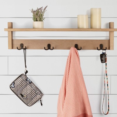 Coat Rack with Shelf Wall Mount Shelf with 4 Hooks for Entryway, Hallway